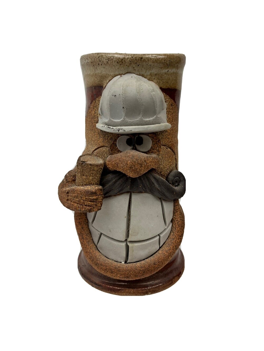 Robert Eakin Mug Construction Man Beer Can Ugly Tall Coffee Cup Pottery Signed